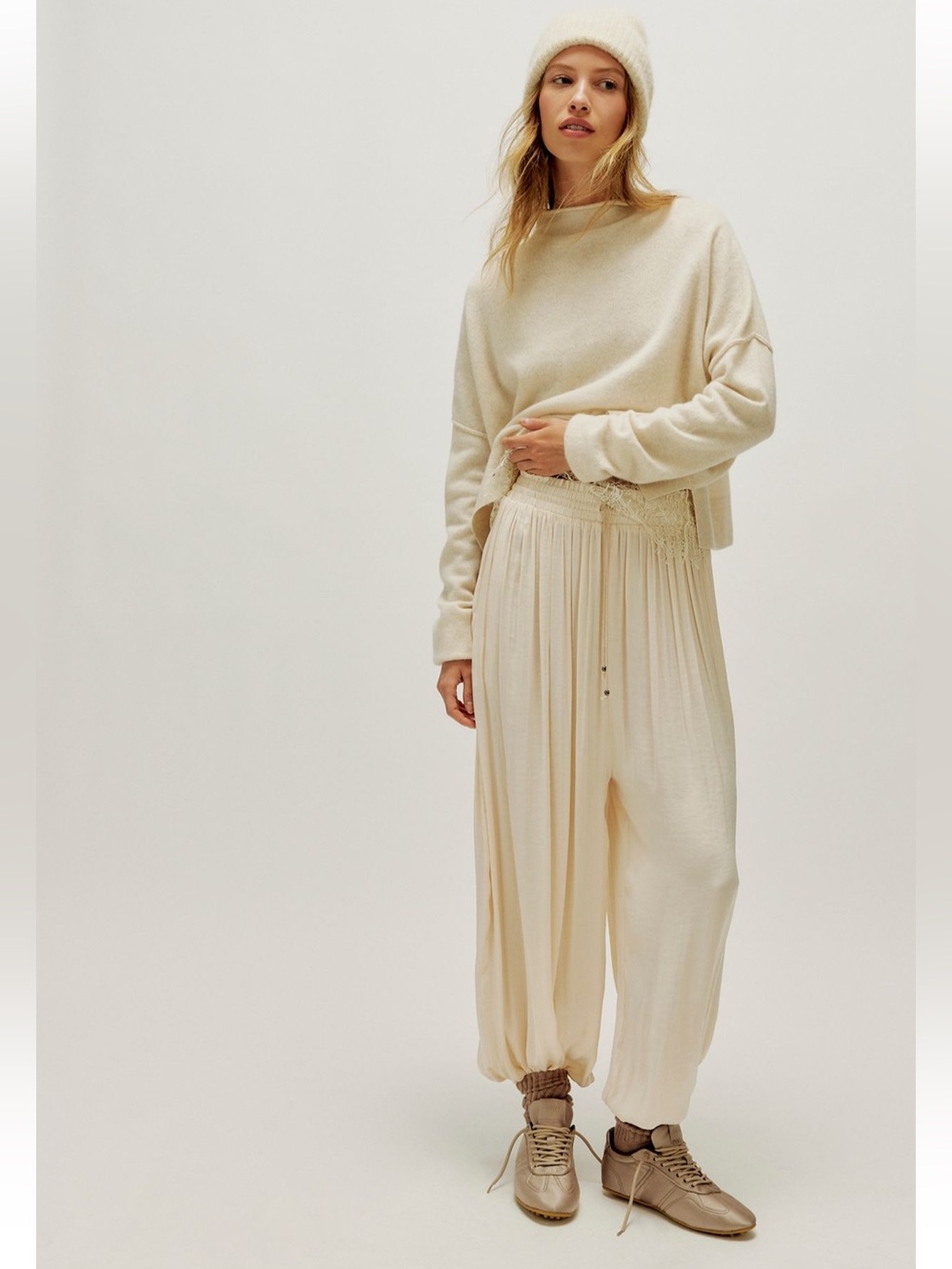 Free People Sleepover Crush Balloon Pants in Toasted Eggnog Size L
